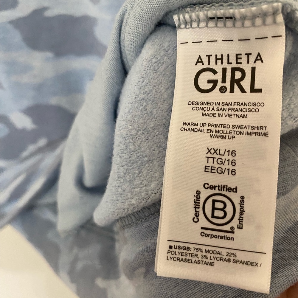 Athleta Girl Heather Blue Camo Printed Warm Up Sweatshirt Size XXL - Picture 7 of 7